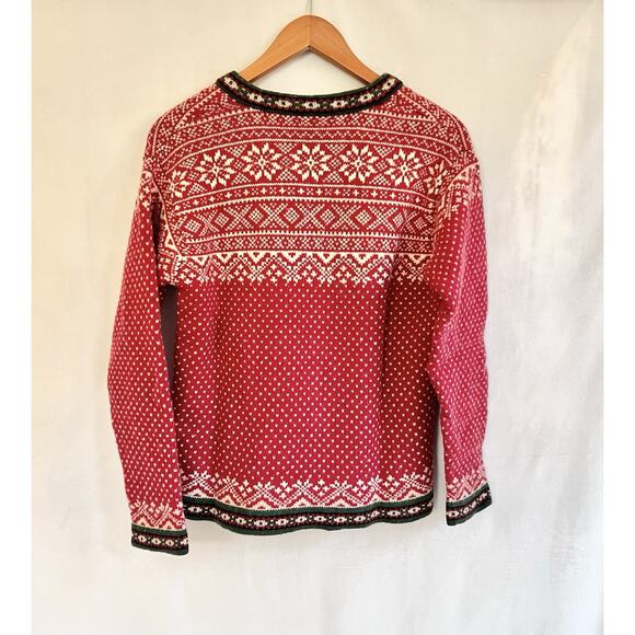 Vintage LL Bean Sweater S Red Nordic Fair Isle 100% Wool Christmas Apres Ski USA - Picture 3 of 7